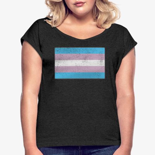Distressed Transgender Pride Flag - Women's Roll Cuff T-Shirt