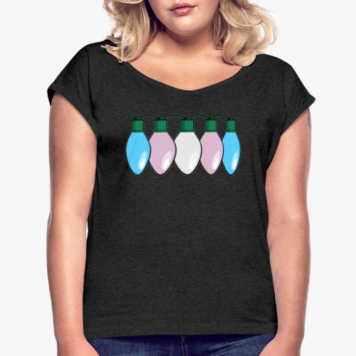 Transgender Pride Flag Christmas Lights - Women's Roll Cuff T-Shirt