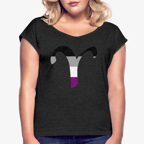 Asexual Aries Pride Flag Zodiac Sign - Women's Roll Cuff T-Shirt