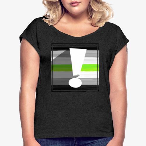 Agender Pride Flag Exclamation Point Shadow - Women's Roll Cuff T-Shirt