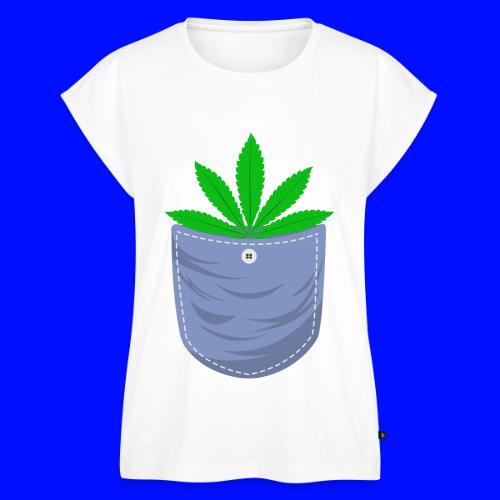 Jesting 420 Pocket Of Herb Weed Marijuana Design - Women's Premium Roll Up Sleeve T-Shirt