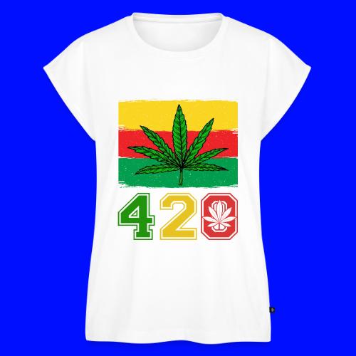 Farcical 420 Herb Flag Weed Marijuana Design - Women's Premium Roll Up Sleeve T-Shirt
