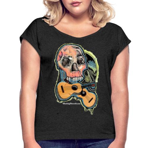 Skull and Ukulele - Watercolor - Women's Roll Cuff T-Shirt