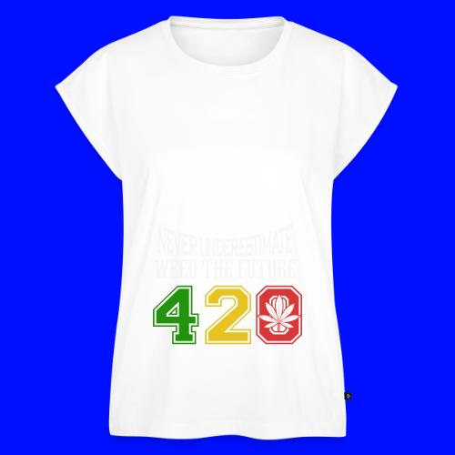 Chuckling 420 Future of Herb Weed Marijuana Design - Women's Premium Roll Up Sleeve T-Shirt