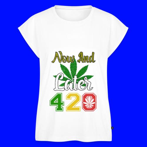 Funny 420 Always Smoking Weed Marijuana Design - Women's Premium Roll Up Sleeve T-Shirt