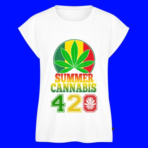 Enjoyable 420 Summer Smoker Weed Marijuana Design - Women's Premium Roll Up Sleeve T-Shirt