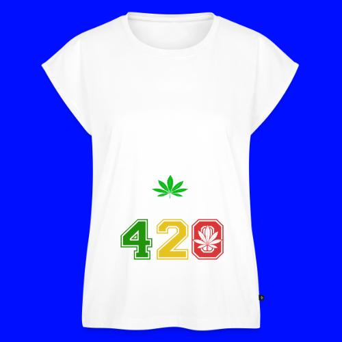 Laughable 420 Coffee Smoker Weed Marijuana Design - Women's Premium Roll Up Sleeve T-Shirt