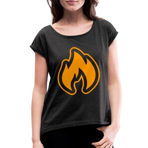 Official Dope Ass Designs Yellow-Orange Flame Logo - Women's Roll Cuff T-Shirt