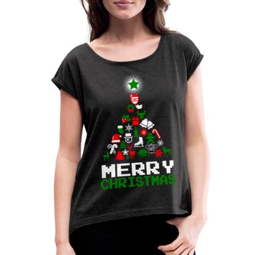 Ornament Merry Christmas Tree - Women's Roll Cuff T-Shirt