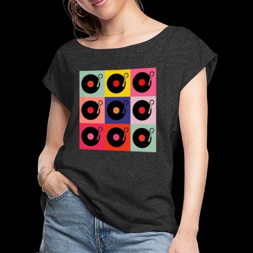 Records in the Fashion of Warhol - Women's Roll Cuff T-Shirt