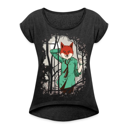 Alluring Fox Girl - Women's Roll Cuff T-Shirt