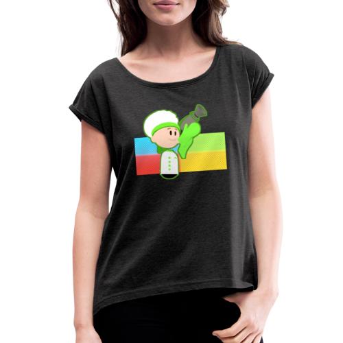 Muffin Fight - Green Shirt - Women's Roll Cuff T-Shirt