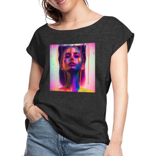 Waking Up on the Right Side of Bed - Drip Portrait - Women's Roll Cuff T-Shirt