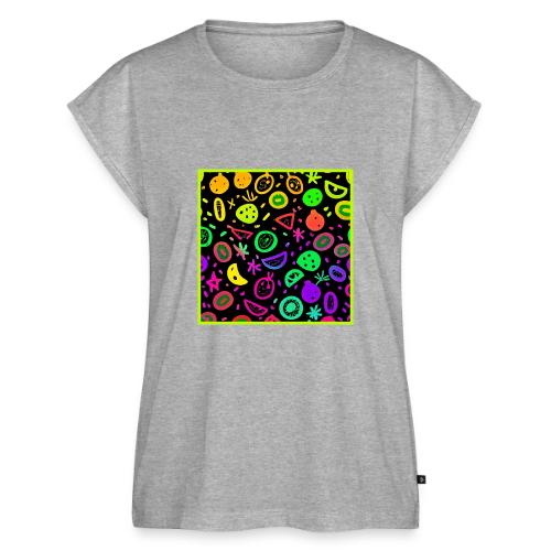 Vibrant Neon Fruits Pattern Art - Women's Premium Roll Up Sleeve T-Shirt
