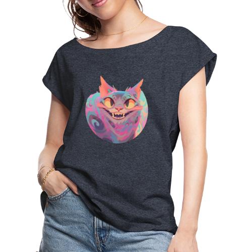 Handsome Grin Cat - Women's Roll Cuff T-Shirt