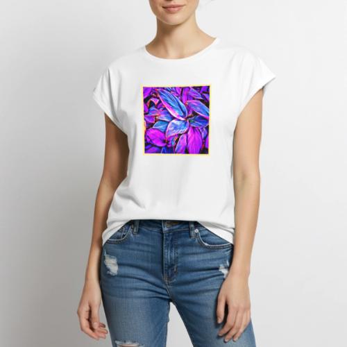 Vibrant Neon Foliage Pattern - Women's Premium Roll Up Sleeve T-Shirt
