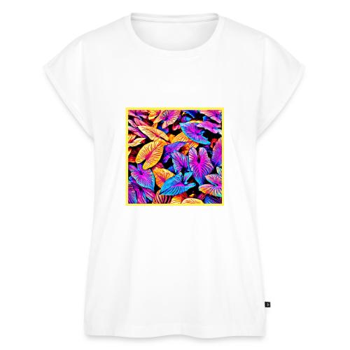 Captivating Neon Elegance Leaf Pattern - Women's Premium Roll Up Sleeve T-Shirt