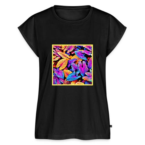 Captivating Neon Elegance Leaf Pattern - Women's Premium Roll Up Sleeve T-Shirt