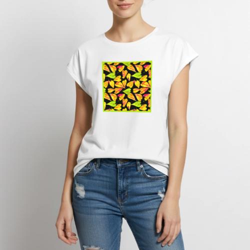 Neon Leaf Art Elegance - Women's Premium Roll Up Sleeve T-Shirt