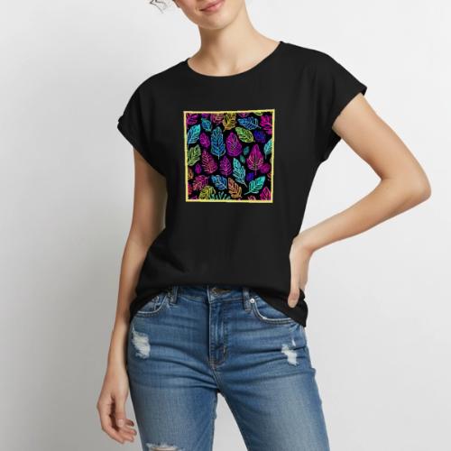 Luminous Foliage Tapestry: Neon Leaves Symphony - Women's Premium Roll Up Sleeve T-Shirt