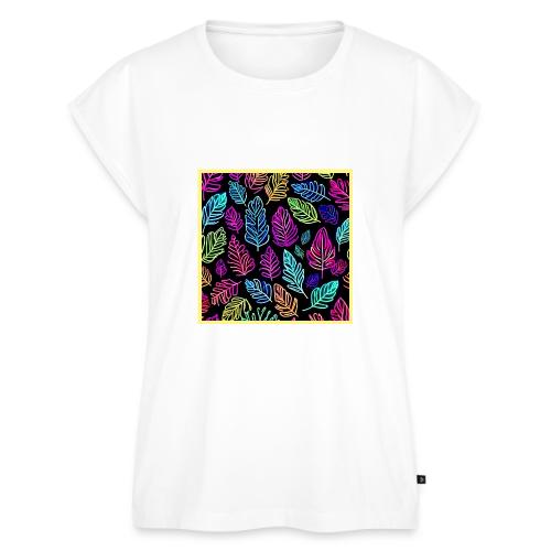 Luminous Foliage Tapestry: Neon Leaves Symphony - Women's Premium Roll Up Sleeve T-Shirt