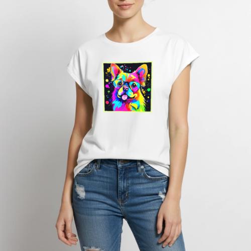 Vivid Canine Vibes Design - Women's Premium Roll Up Sleeve T-Shirt