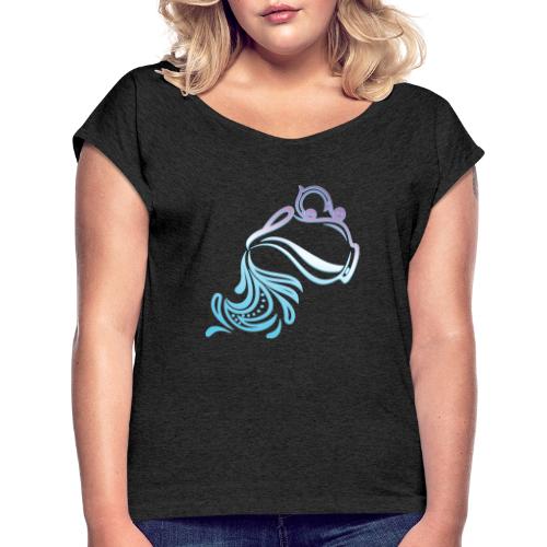 Aquarius Zodiac Air Sign Water Bearer Logo - Women's Roll Cuff T-Shirt