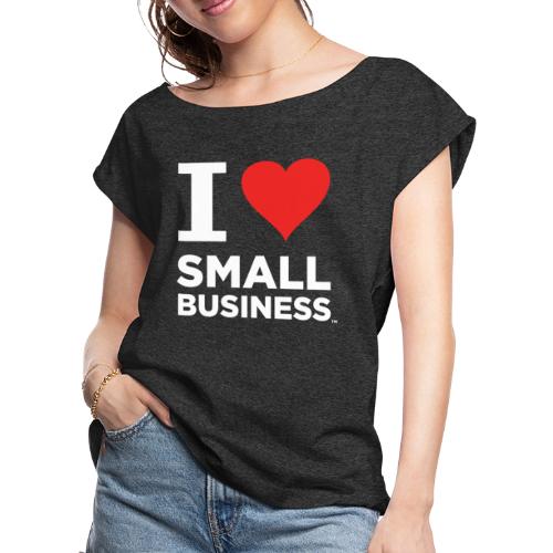 I Heart Small Business Logo (Red & White) - Women's Roll Cuff T-Shirt