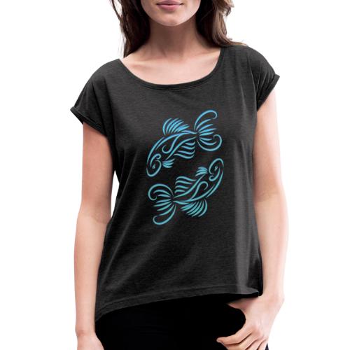 Pisces Zodiac Fish Water Sign Blue Green - Women's Roll Cuff T-Shirt