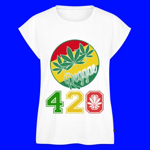 Lively 420 Reggae Ganja Weed Marijuana Design - Women's Premium Roll Up Sleeve T-Shirt