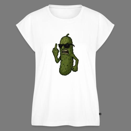 Angry Pickle Flipping the Bird - Women's Premium Roll Up Sleeve T-Shirt