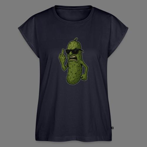 Angry Pickle Flipping the Bird - Women's Premium Roll Up Sleeve T-Shirt