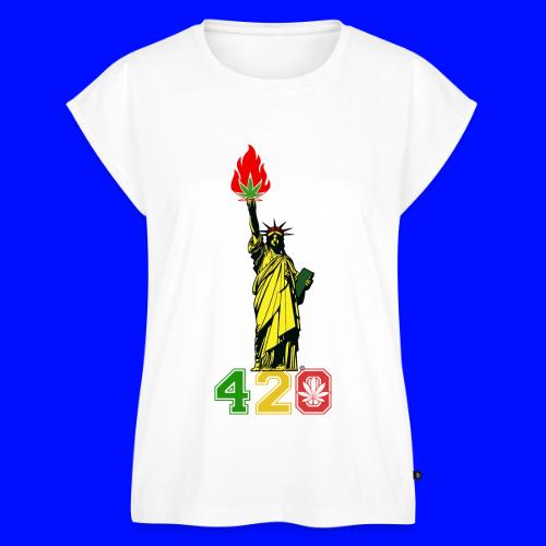 Humoristic 420 Liberty Herb Weed Marijuana Design - Women's Premium Roll Up Sleeve T-Shirt