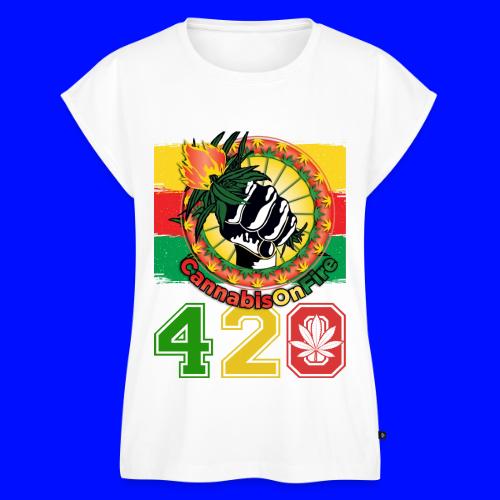Antic 420 OnFire Herb Weed Marijuana Design - Women's Premium Roll Up Sleeve T-Shirt