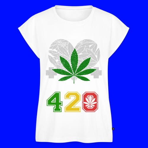 Clever 420 Smoker World Weed Marijuana Design - Women's Premium Roll Up Sleeve T-Shirt