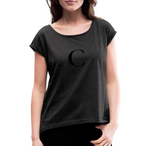 Large Cliche Magazine Black C Logo - Women's Roll Cuff T-Shirt