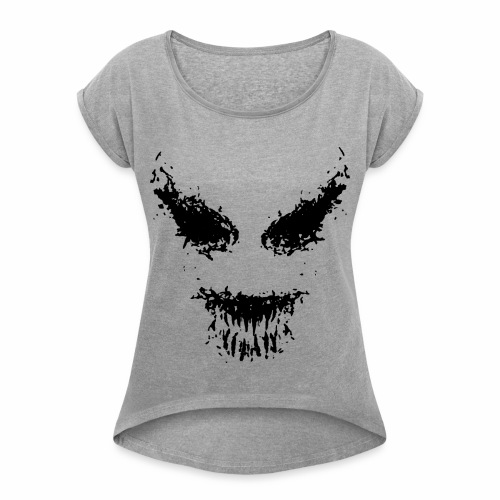 Creepy Monster Nightmare Halloween Face - Women's Roll Cuff T-Shirt
