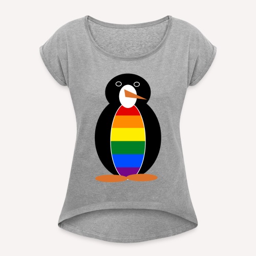 Gay Pride Penguin - Women's Roll Cuff T-Shirt