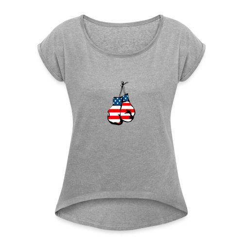 USA flag boxing gloves - Women's Roll Cuff T-Shirt