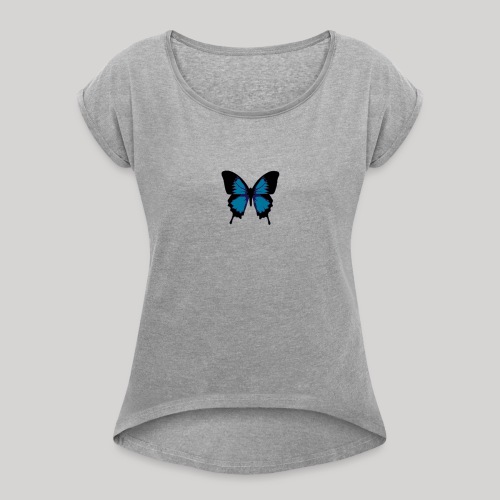 blue butterfly - Women's Roll Cuff T-Shirt