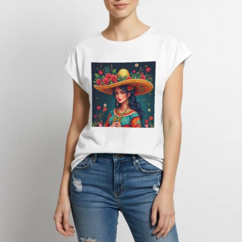 Mexican Design, Regional Mexican Charro Woman - Women's Premium Roll Up Sleeve T-Shirt