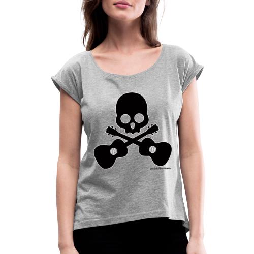Skull & Cross Uke - Black - Women's Roll Cuff T-Shirt