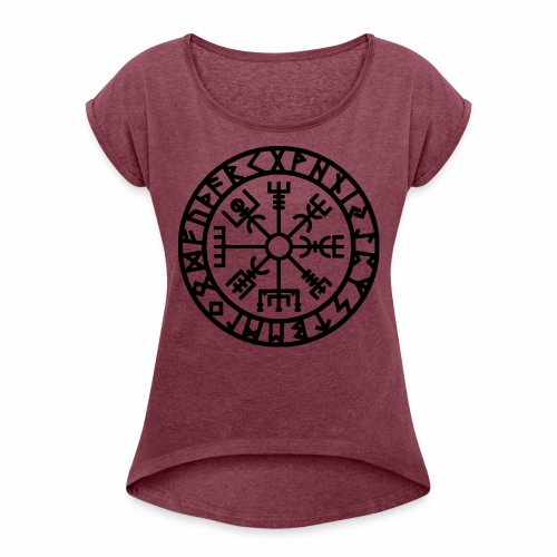Viking Rune Vegvisir The Runic Compass - Women's Roll Cuff T-Shirt