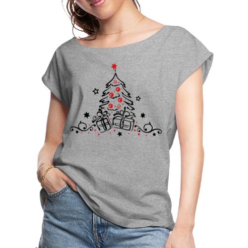 Christmas. Christmas tree decoration with bells. - Women's Roll Cuff T-Shirt