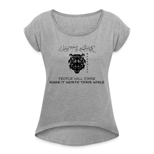 MAD TIGER BLACK AND WHITE - Women's Roll Cuff T-Shirt