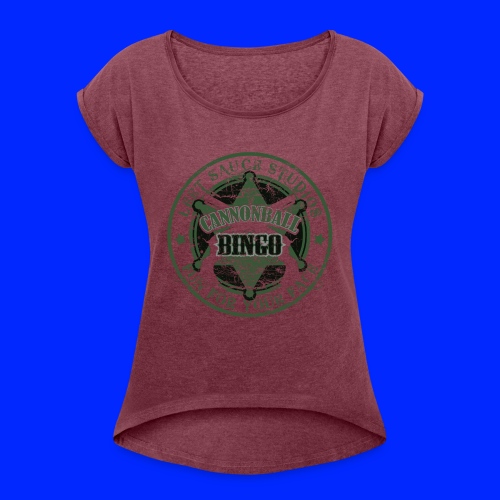 Vintage Cannonball Bingo Badge Dark Green - Women's Roll Cuff T-Shirt