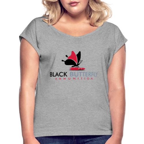 Black Butterfly Floating Logo - Women's Roll Cuff T-Shirt