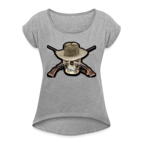 Twisted Hillbilly Skull On Back - Women's Roll Cuff T-Shirt