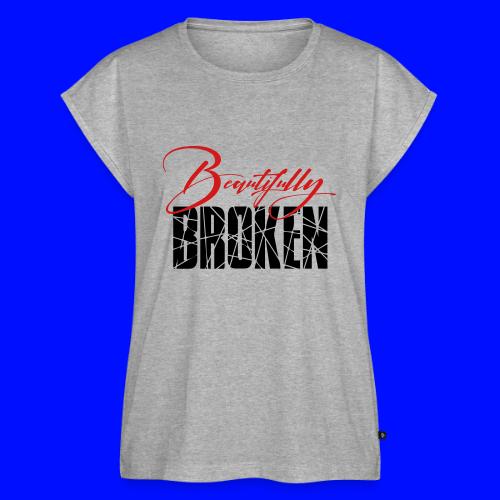 Beautifully Broken - Red & Black print - Women's Premium Roll Up Sleeve T-Shirt