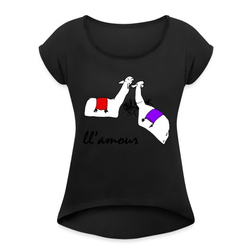 Llamour (color version). - Women's Roll Cuff T-Shirt